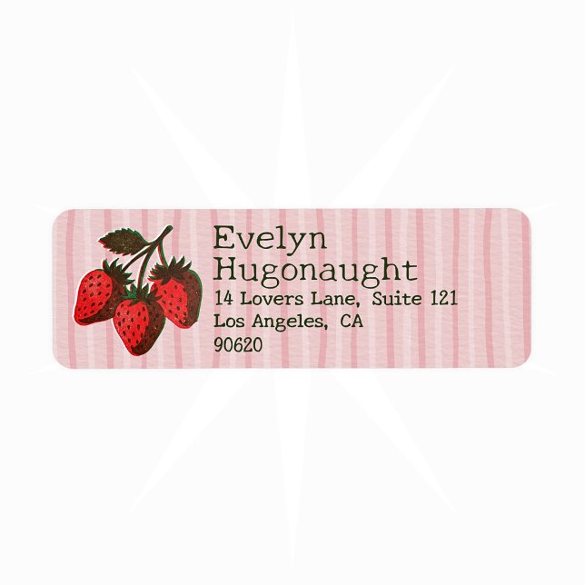 Trendy Pink Red Strawberries & Stripes Long Name Label (Creator Uploaded)