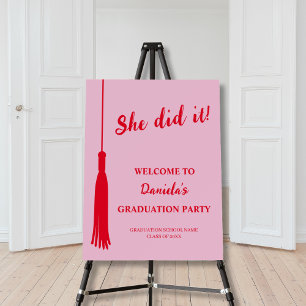 Trendy Pink & Red Tassel 2026 Graduation Welcome Foam Board