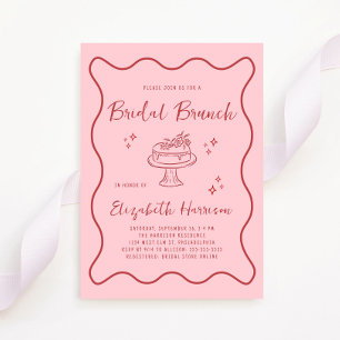 Trendy Pink Red Wavy Frame Bridal Brunch Shower Invitation