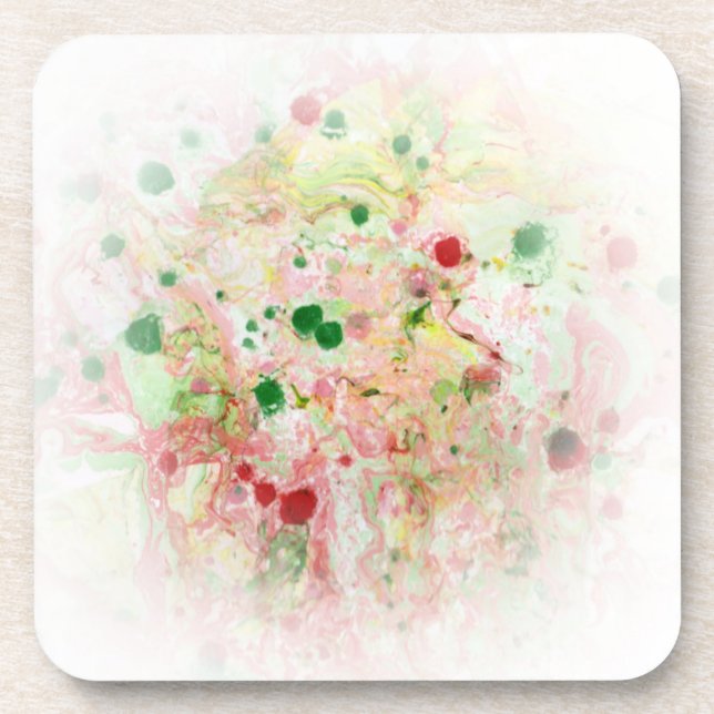 Trendy Pink Red Yellow Green Abstract Modern Beverage Coaster (Front)