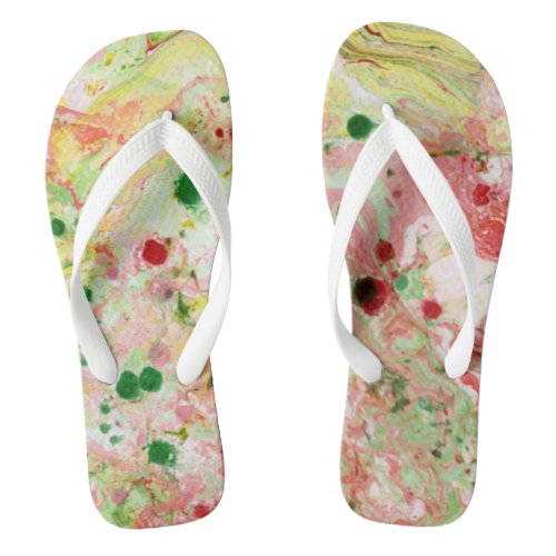 Trendy Pink Red Yellow Green Modern Abstract Flip Flops