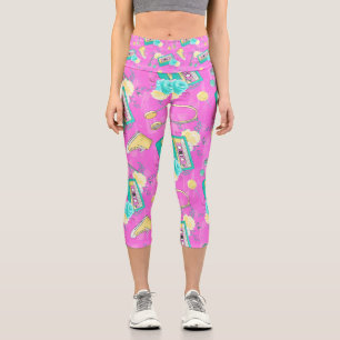 Trendy Pink Reto 80s  Capri Leggings