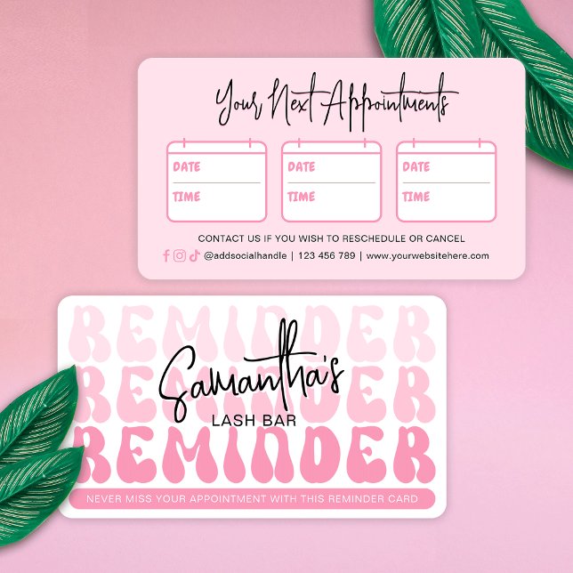 Trendy Pink Retro Cosmetologist Beauty Salon Spa Appointment Card (Trendy pink appointment reminder card featuring retro fonts and feminine pink aesthetic)