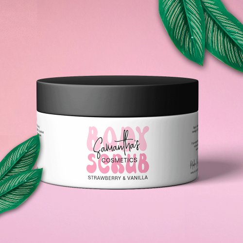 Trendy Pink Retro Logo Sugar Body Scrub Jar Label