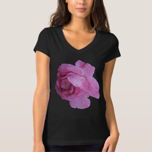 Trendy pink rose floral black cute girly glam  T_Shirt