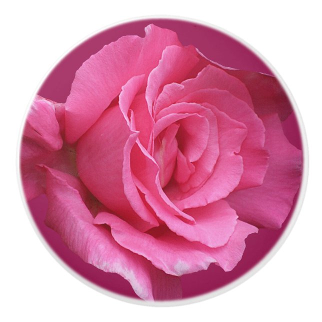 Trendy pink rose floral modern boho beautiful ceramic knob (Front)