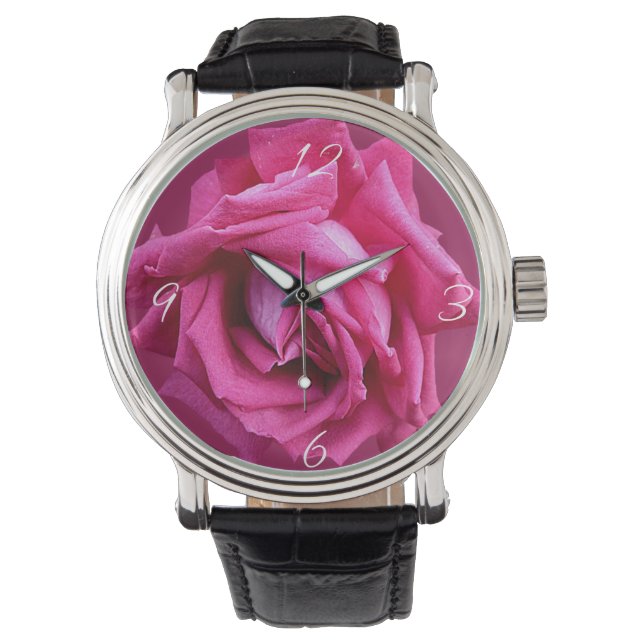 Trendy pink rose floral modern boho beautiful watch (Front)