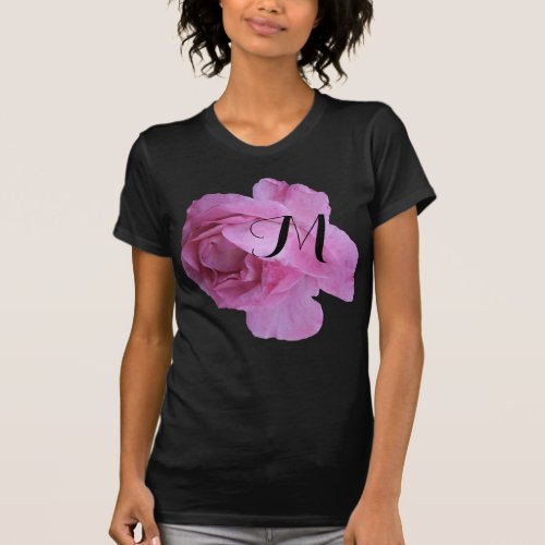 Trendy pink rose flower black M monogram customize T_Shirt