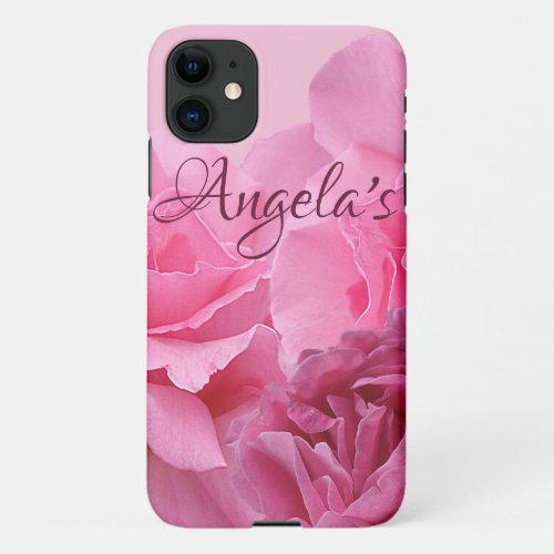 Trendy pink rose flowers boho floral girly classy iPhone 11 case