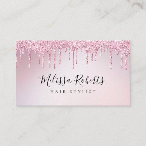 trendy pink rose gold gitter hair stylist business card