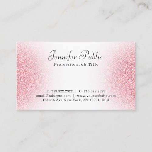 Trendy Pink Rose Gold Glitter Modern Elegant Business Card