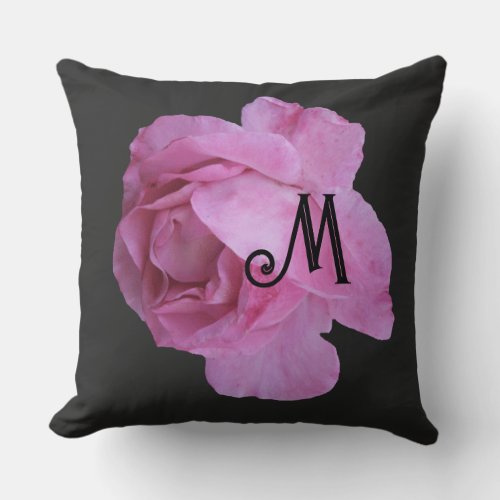Trendy pink rose M monogram customize girly glam Throw Pillow