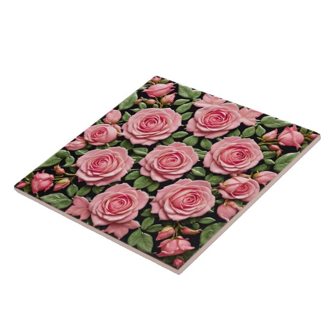 Trendy Pink Roses Beautiful Collection Ceramic Tile (Side)