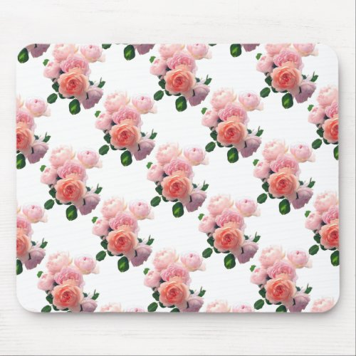 Trendy Pink Roses Floral Watercolor Art Template Mouse Pad