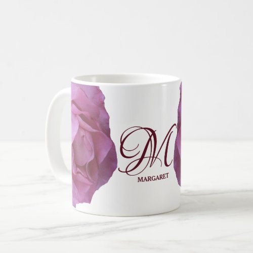 Trendy pink roses Margaret monogram boho floral Coffee Mug