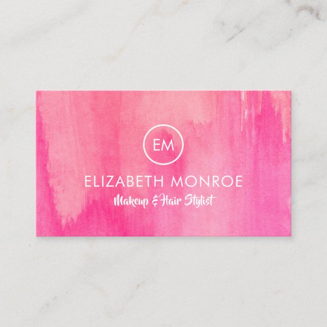 Trendy Pink Salon Makeup Hair Stylist Business Card (Front)
