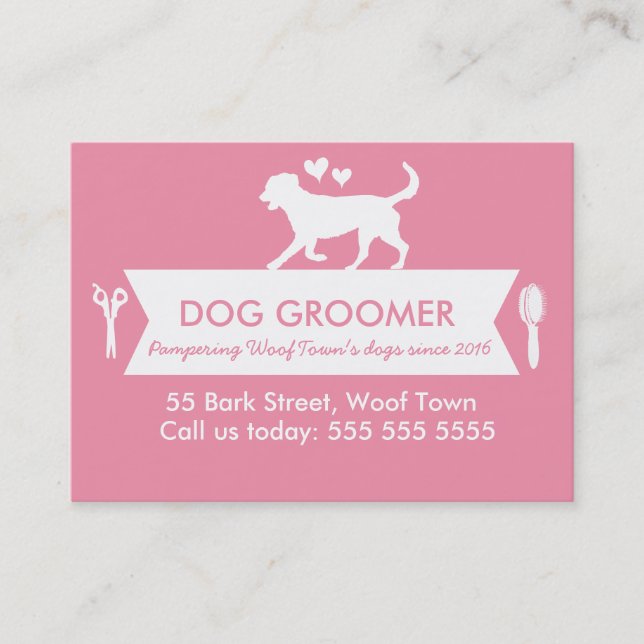 Trendy Pink Silhouette Dog Groomer Appointment Card (Front)