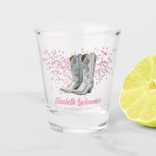 Trendy Pink Silver Cowboy Boots Bachelorette Party Shot Glass