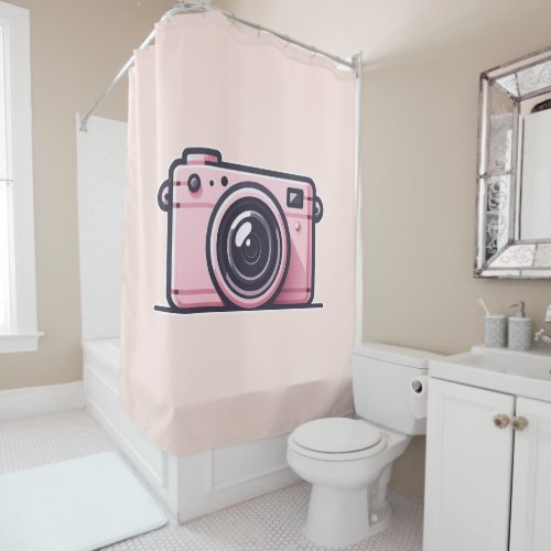 Trendy Pink Snapshot Shoot Camera Photography  Shower Curtain