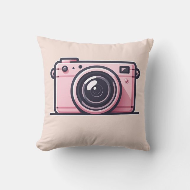 Trendy Pink Snapshot Shoot Camera Photography  Throw Pillow (Front)