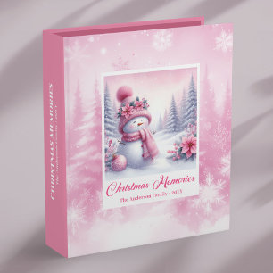 Trendy Pink Snowman Cozy Winter Christmas Memory 3 Ring Binder