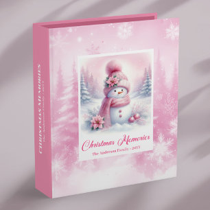 Trendy Pink Snowman Kids Gift Winter Forest Memory 3 Ring Binder