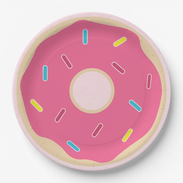 Trendy Pink Sprinkle Donut Girl Birthday Party Paper Plates (Front)
