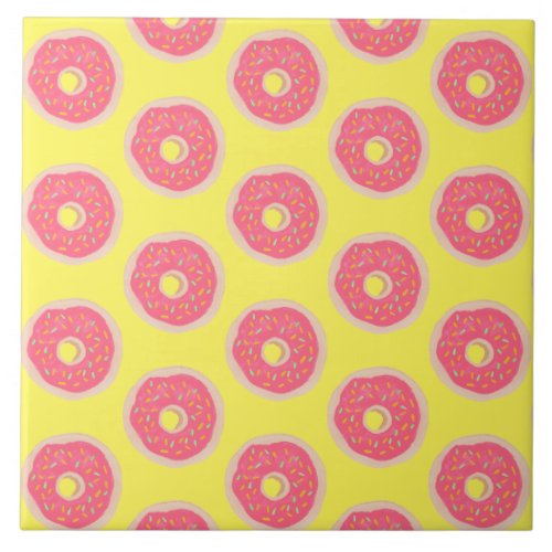 Trendy Pink Sprinkles Donuts Fun Pattern  Ceramic Tile