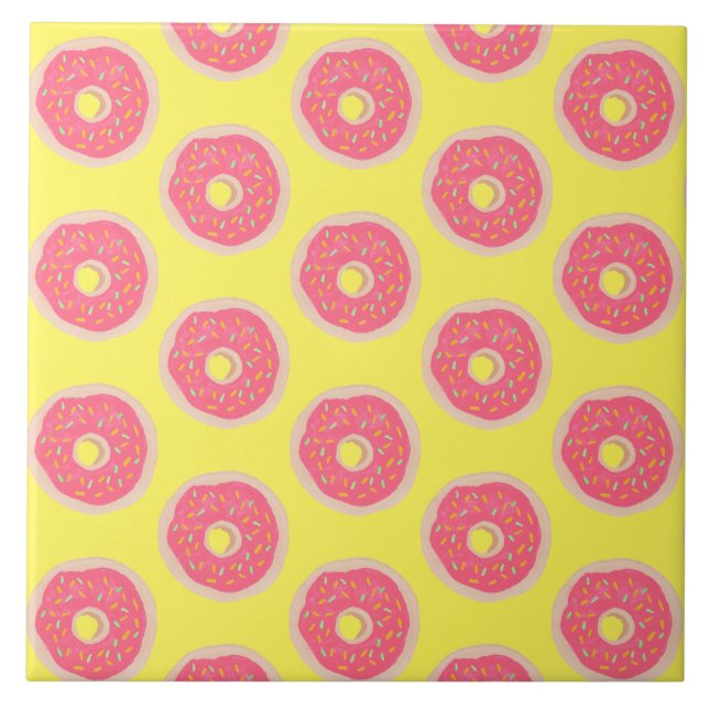 Trendy Pink Sprinkles Donuts Fun Pattern  Ceramic Tile (Front)