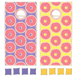 Trendy Pink Sprinkles Donuts Pattern Fun Party Cornhole Set