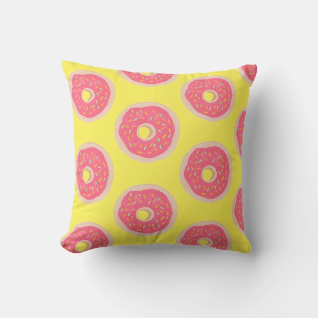 Trendy Pink Sprinkles Donuts Pattern Fun  Throw Pillow (Front)