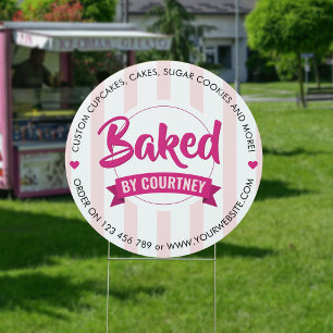 Trendy Pink Stripes Baker Pastry Chef Outdoor Yard Sign