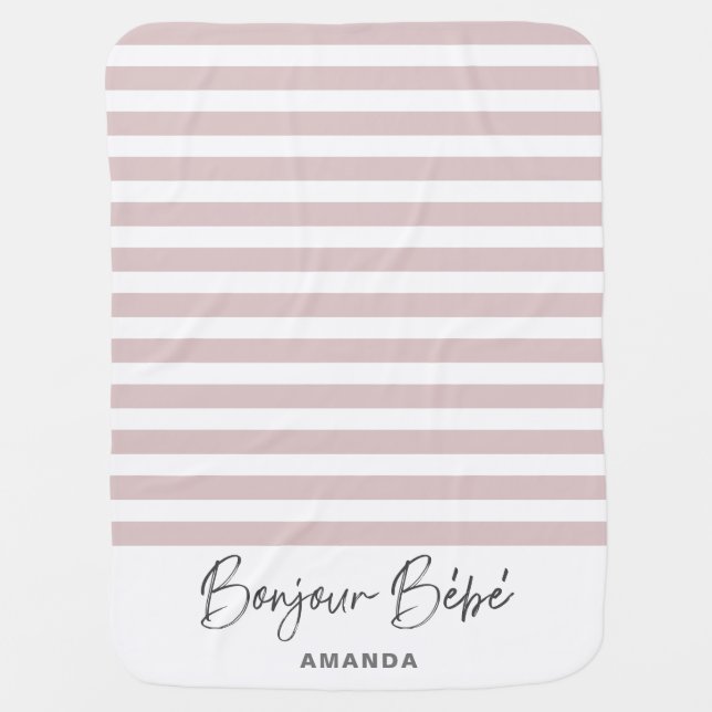 Trendy Pink Stripes Bonjour Bebe Baby Blanket (Front)