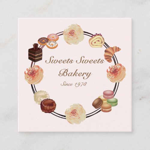 Trendy Pink Sweets Bakery Square Business Card