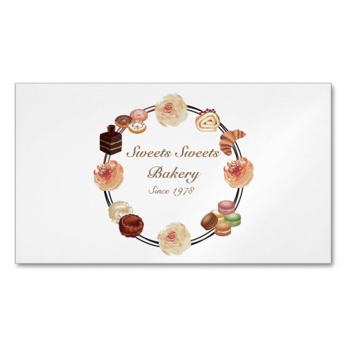 Trendy Pink Sweets Bakery Watercolor Floral Business Card Magnet