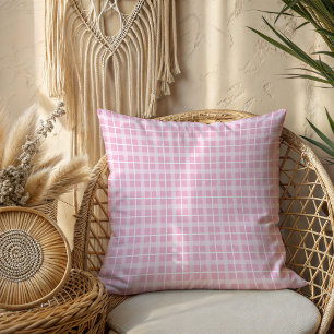 Trendy Pink Tartan Pillow Cozy Modern Decor