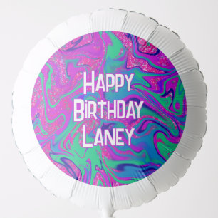 Trendy Pink Teal Glitter Girl Birthday Slime Party Balloon