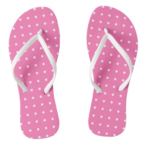 Trendy Pink Template White Dots Rustic Pattern Flip Flops