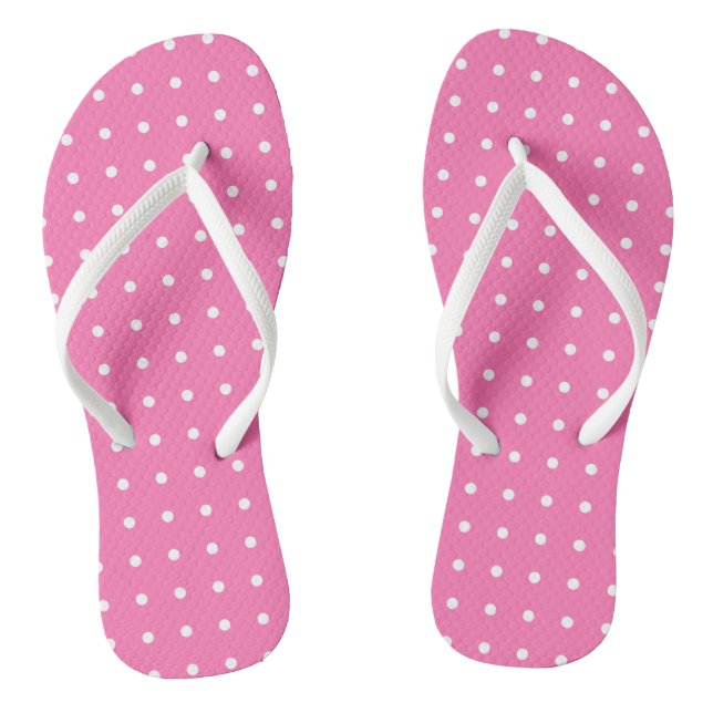Trendy Pink Template White Dots Rustic Pattern Flip Flops (Footbed)