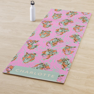 Trendy Pink Tiger Jungle Retro Personalized Name Yoga Mat