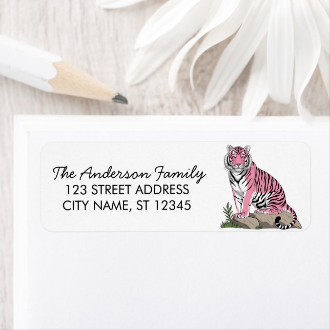 Trendy Pink Tiger Return Address  Label (Insitu)