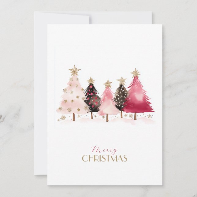 Trendy Pink Trees Christmas Card (Front)