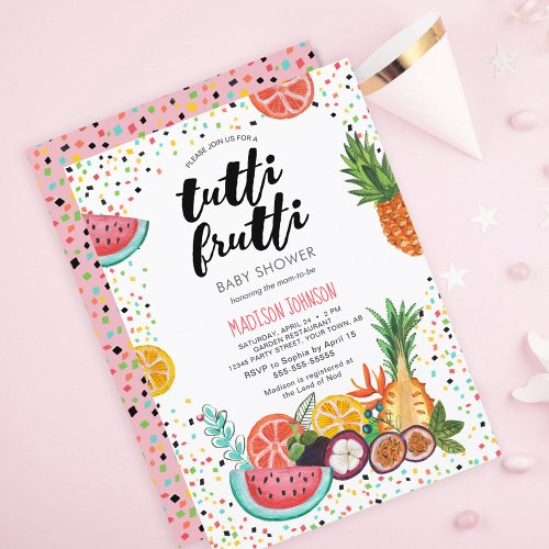 Trendy  Pink  Tropical Tutti Frutti Baby Shower Invitation