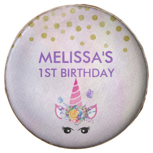 Trendy Pink Unicorn Confetti & Flowers Birthday Chocolate Covered Oreo