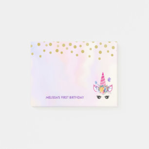 Trendy Pink Unicorn Confetti & Flowers Birthday Post-it Notes