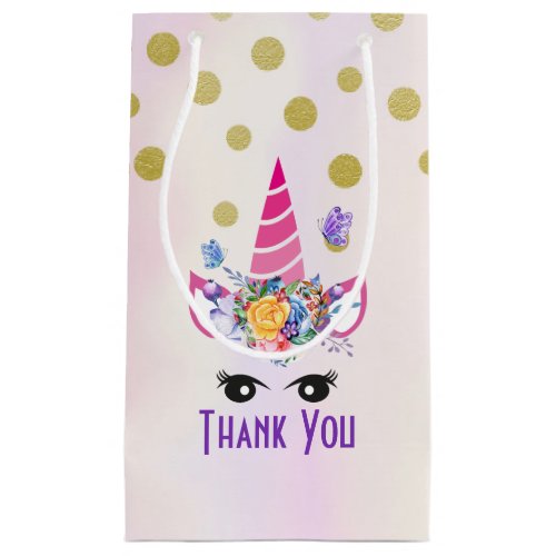 Trendy Pink Unicorn Confetti  Flowers Thank You Small Gift Bag