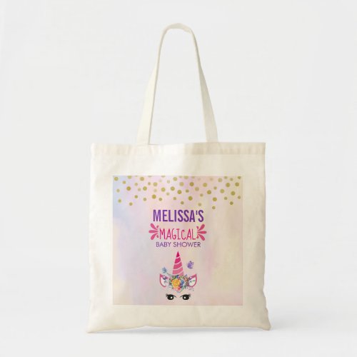 Trendy Pink Unicorn  Confetti Magical Baby Shower Tote Bag