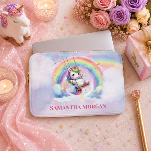 Trendy Pink Unicorn Girl Birthday Laptop Case