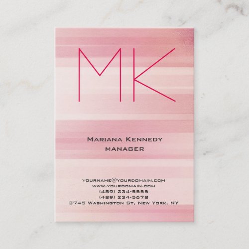 Trendy pink unique plain simple monogram business card