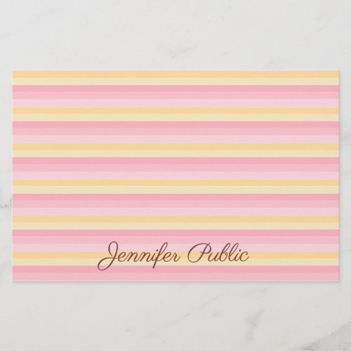Trendy Pink Vanille Yellow White Script Template Stationery